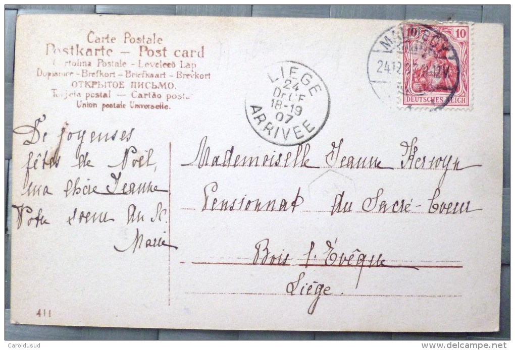 CPA Photo MONTAGE E.A.S. FILLE FEMME AILES ANGE Etoile Berger Voyagé 1907 Timbre REICH Cachet Malmedy + Liege - Verzamelingen & Reeksen