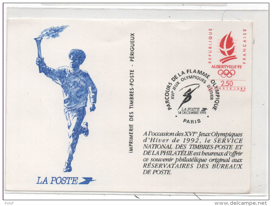 Entier Postal Albertville 1992 - Avec Cachet Du Parcours De La Flamme Olympique  - XVI° Jeux Olympiques       ( 78076) - Pseudo-officiële  Postwaardestukken