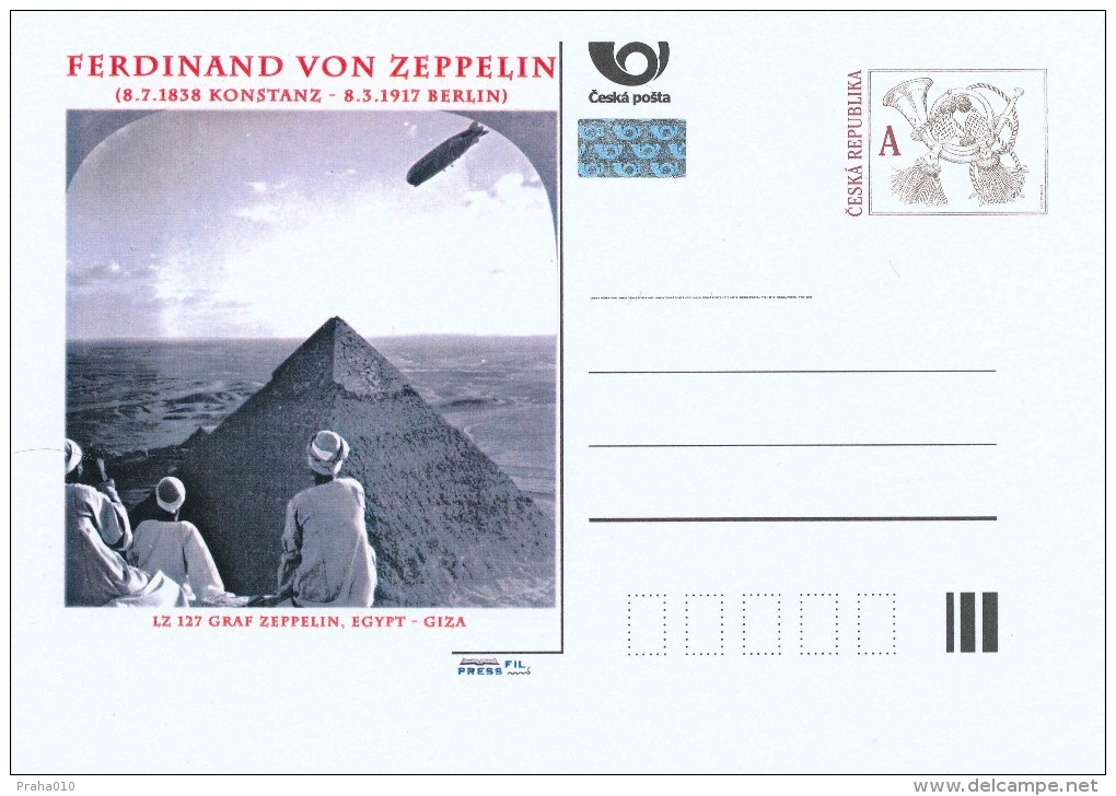 Czech Rep. / Postal Stat. (Pre2013/32) Ferdinand Von Zeppelin (1838-1917) (2) LZ 129 Graf Zeppelin, Egypt - Giza - Egiptología