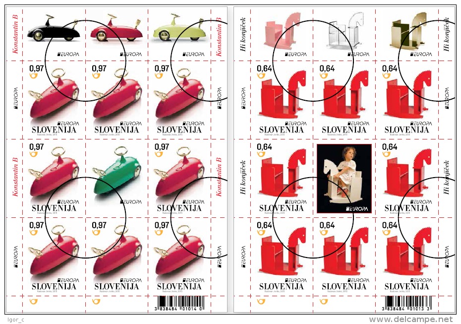 New Neu Europa CEPT 2015 2 S/S Of 8 Stamps + Labels; Children Toys; Transport, Cars; Horses  Fauna - 2015