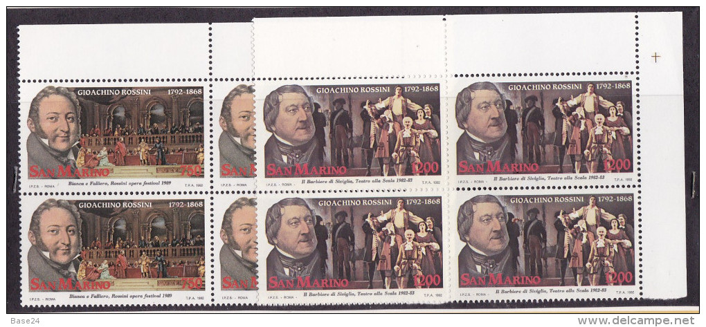 1992 San Marino Saint Marin GIACOMO ROSSINI  4 Serie Di 2v. MNH** Quartina Bl.4 - Musica