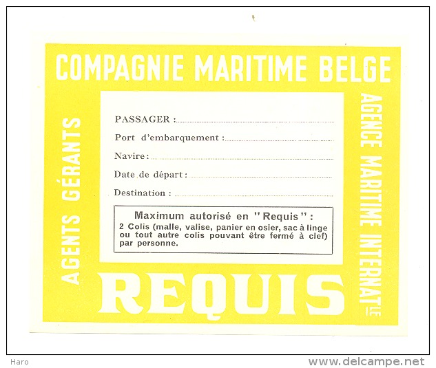 Compagnie Maritime Belge SA - Etiquette Pour Bagages De Soute - Paquebot, Bateau (b168) - Autres & Non Classés