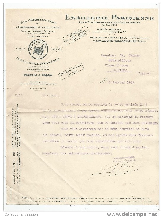 Lettre Commerciale , Emaillerie Parisienne , Boulogne Billancourt , 1932 - Autres & Non Classés
