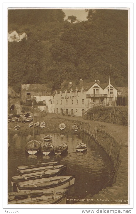 RB 1039 - Judges Real Photo Postcard - The Red Lion Hotel - The Quay Hotel &amp; Boats - Clovelly Devon - Clovelly