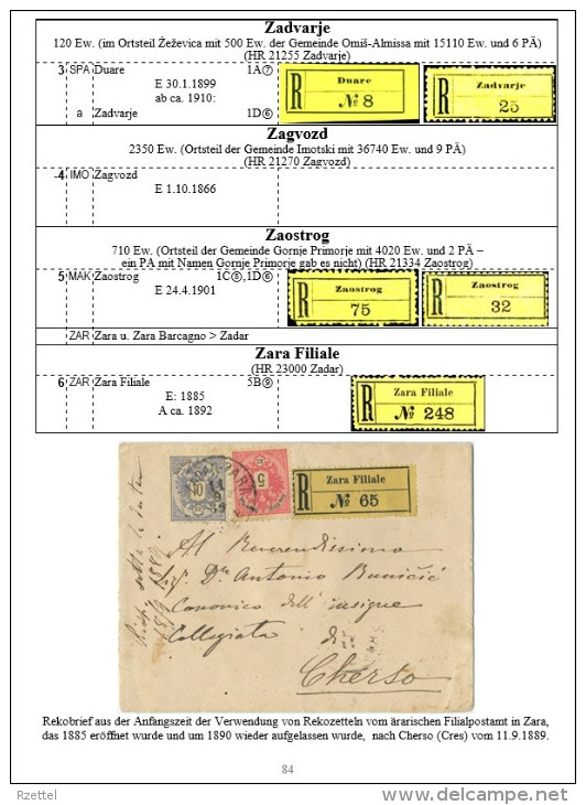 Rekozettel Und Einschreibebelege Von Dalmatien 1886 - 1918 - Philately And Postal History