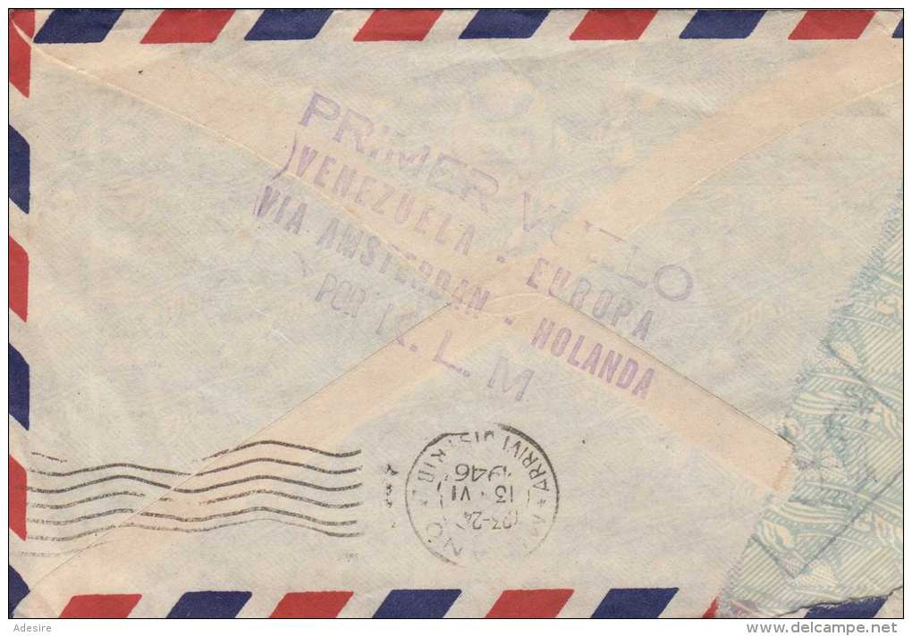 VENEZUELA 1946 - 3 Fach Frankierung Auf LP-Brief Von Caracas Nach Milan Italien, Sonderstempel Primer Vuzlo Venezu ... - Venezuela