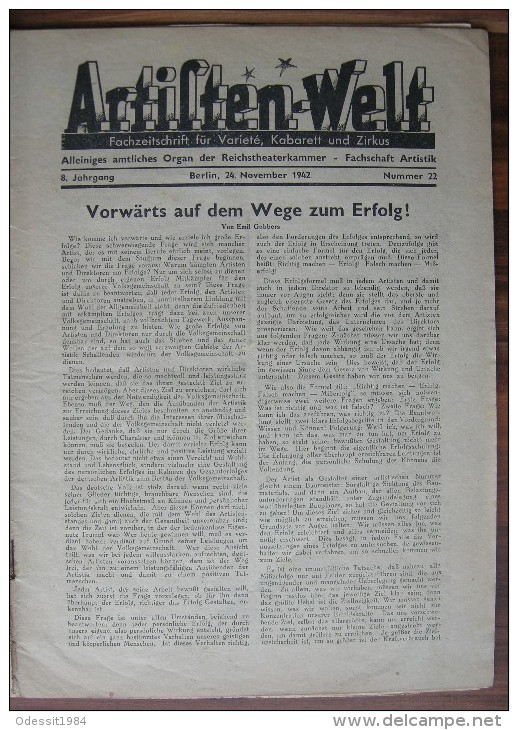 Circus Magazine Fachzeitschrift Für Varieté, Kabarett Und Zirkus Deutschland 1942 Year - Tedesco