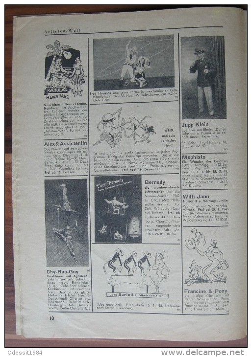 Circus Magazine Fachzeitschrift Für Varieté, Kabarett Und Zirkus Deutschland 1942 Year - Tedesco