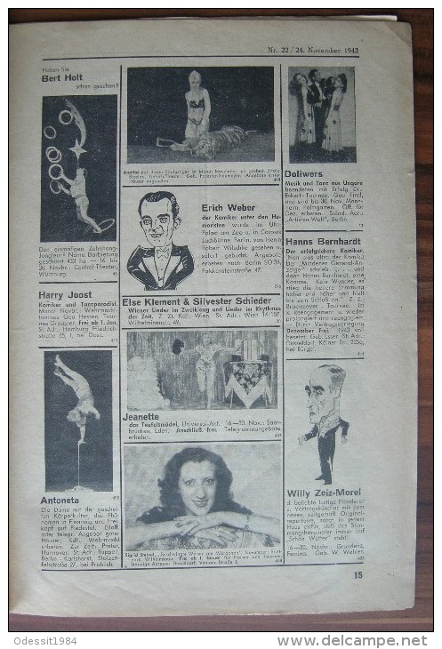 Circus Magazine Fachzeitschrift für Varieté, Kabarett und Zirkus Deutschland 1942 year
