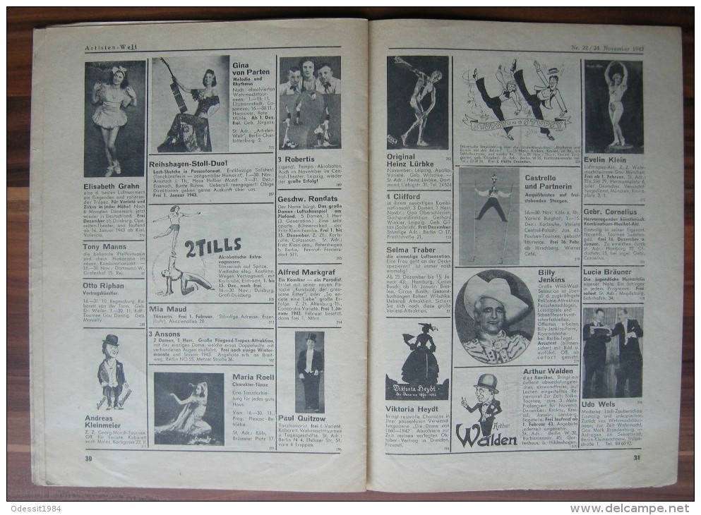 Circus Magazine Fachzeitschrift für Varieté, Kabarett und Zirkus Deutschland 1942 year