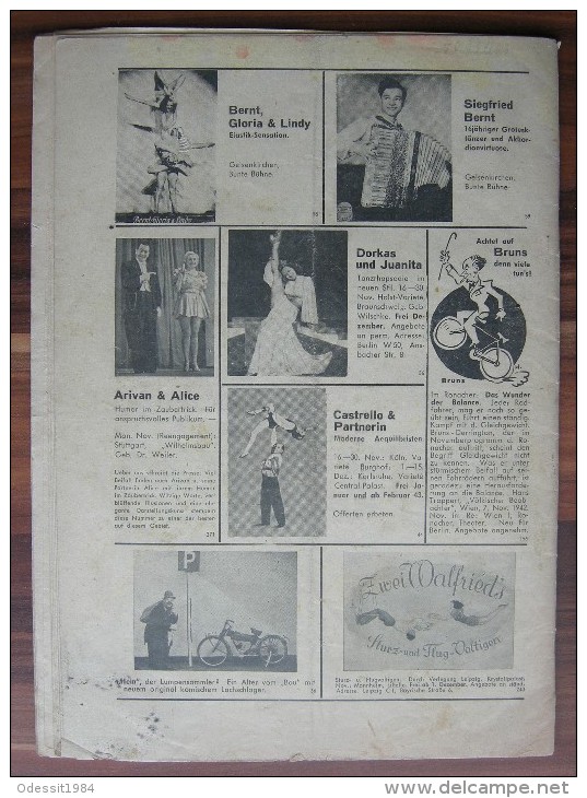 Circus Magazine Fachzeitschrift für Varieté, Kabarett und Zirkus Deutschland 1942 year