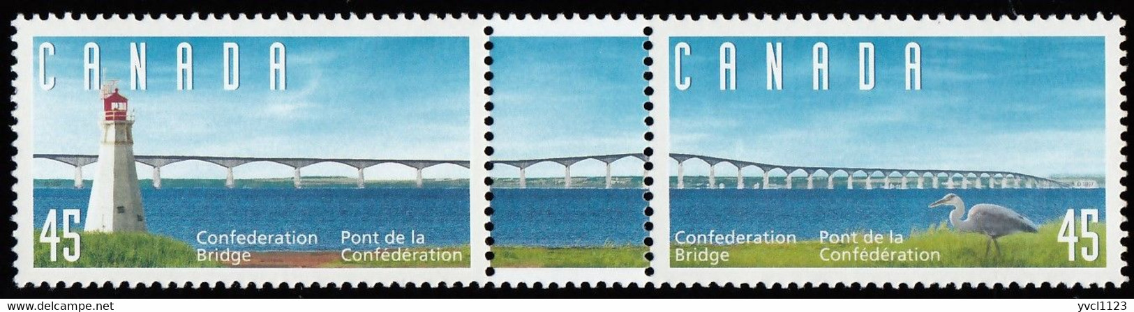 CANADA - Scott #1646a Opening Of The Confederation Bridge / Mint NH Pair + Label Stamp - Neufs