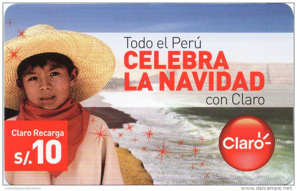 Lote TTE47, Peru, Tarjeta Telefonica, Phone Card, Claro, Navidad, 2010, Niño, Mar, Christmas - Peru