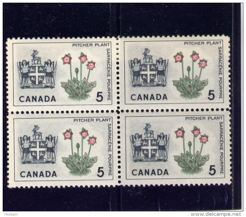 CANADA 1964. # 427,  PROVINCIAL FLOWERS & COATS Of ARMS, NEWFOUNDLAND  MNH - Blocks & Sheetlets