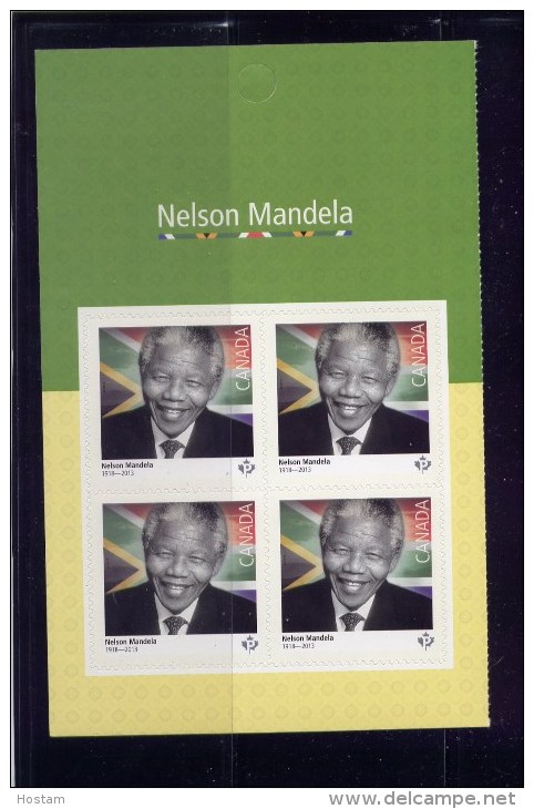 CANADA 2015.# 2806a,   NELSON MANDELA.  Pane Of 4 With Right Side Of Cover - Pages De Carnets