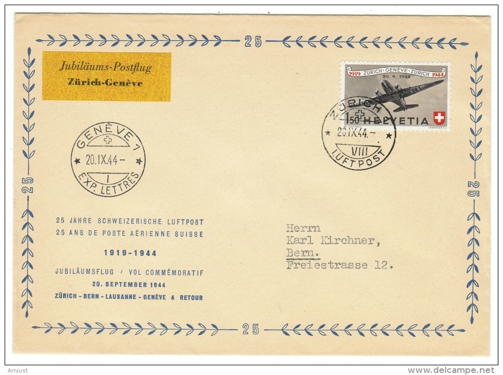 Suisse /Schweiz/Svizzera/Switzerland/ Poste Aérienne / Vol Commémoratif  Zurich-Genève Du 20.09.1944 - Sonstige & Ohne Zuordnung