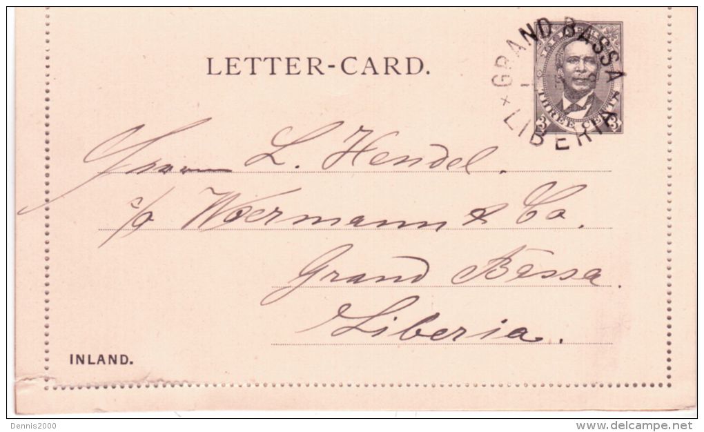 1899- Letter-Card E P 3 Cents " INLAND " Cancelled  GRAND BASSA / LIBERIA - Liberia