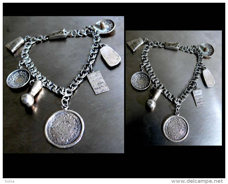 Gourmette à Charmes Des Années 50 / Vintage Mexican Charms Silver Bracelet - Armbanden