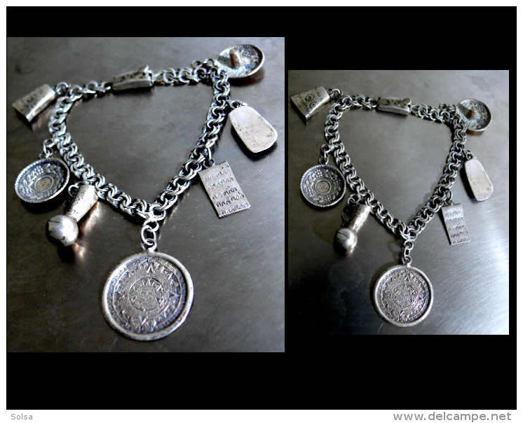 Gourmette à Charmes Des Années 50 / Vintage Mexican Charms Silver Bracelet - Pulseras