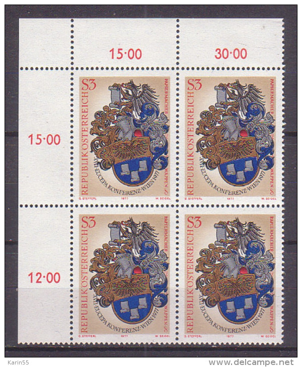 1977 , Mi 1557 ** -  4er Block Postfrisch - EUCEPTA - Konferenz Wien - Nuevos