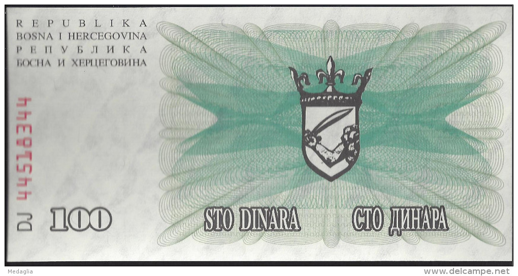 BOSNIE HERZEGOVINE - 100 Dinara 1992 - UNC - Bosnia Y Herzegovina