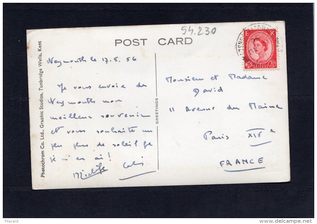 54230    Regno  Unito,    Weymouth,  The  Front From The Royal  Hotel,  VG  1956 - Weymouth