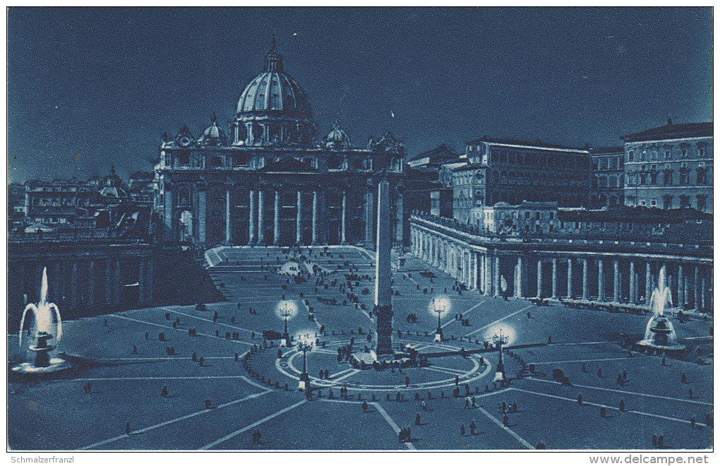 AK Citta Vaticano Vatikan Nacht Basilica Pietro Peterskirche Petersplatz Notte Nuit Bei Rom Roma Clair Lune Chiara Luna - Vaticano