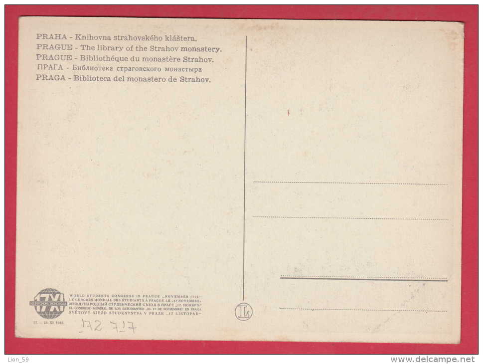 172717 / PRAHA , PRAGUE - LIBRARY OF THE STRAHOV MONASTERY , GLOBE , BOOK  Czech Tchequie Tschechie - Tsjechië
