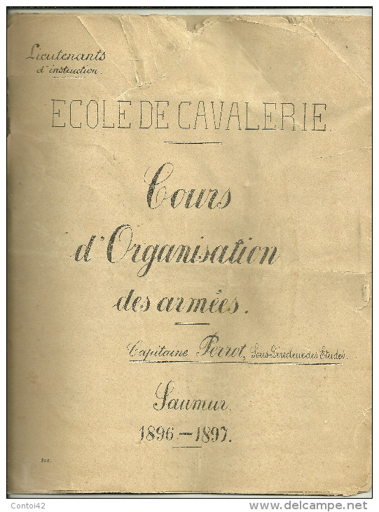 49 SAUMUR COURS ORGANISATION DES ARMEES CAPITAINE PERROT ECOLE DE CAVALERIE LIEUTENANTS D ´INSTRUCTION MILITAIRE - Documenti