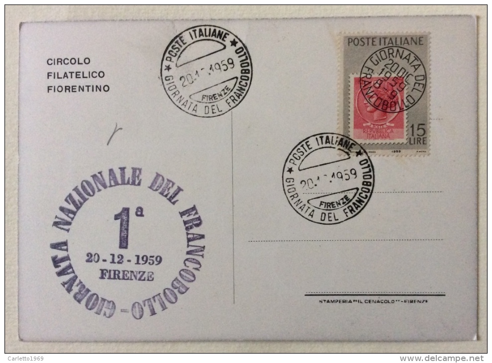 Giornata Nazionale Del Francobollo 20/21/1959 Firenze - Stamps (pictures)