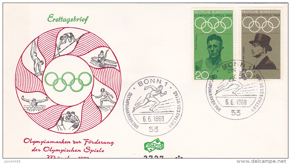 Germany 1968 Olympic Games Mexico, Rudolf Harbig And Von Langen, FDC - Summer 1968: Mexico City