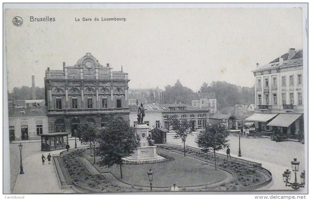 CPA BRUXELLES Gare Du Luxembourg  Nels Serie 1 N° 199 Voyagé 1908 Cachet PORTE FLANDRES - Transport Urbain En Surface