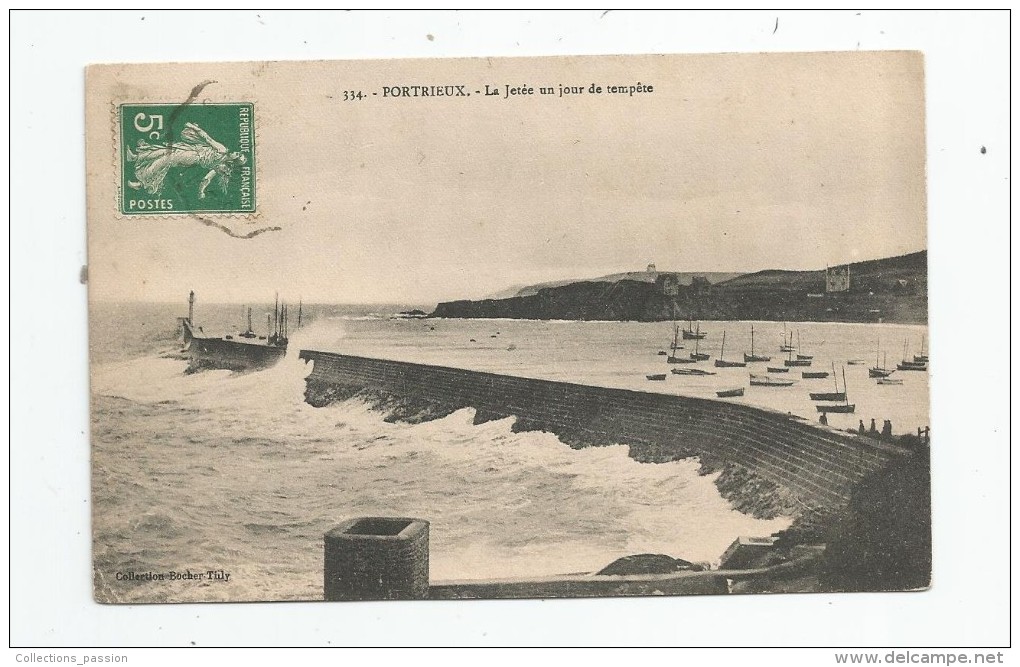 Cp , 22 , PORTRIEUX , Le Jetée Un Jour De Tempête , Voyagée 1912 - Pontrieux