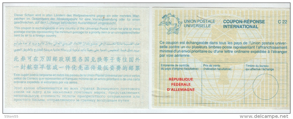 Germany UPU - Coupon Réponse International - CN 01 (ancien C 22) - Coupons-réponse