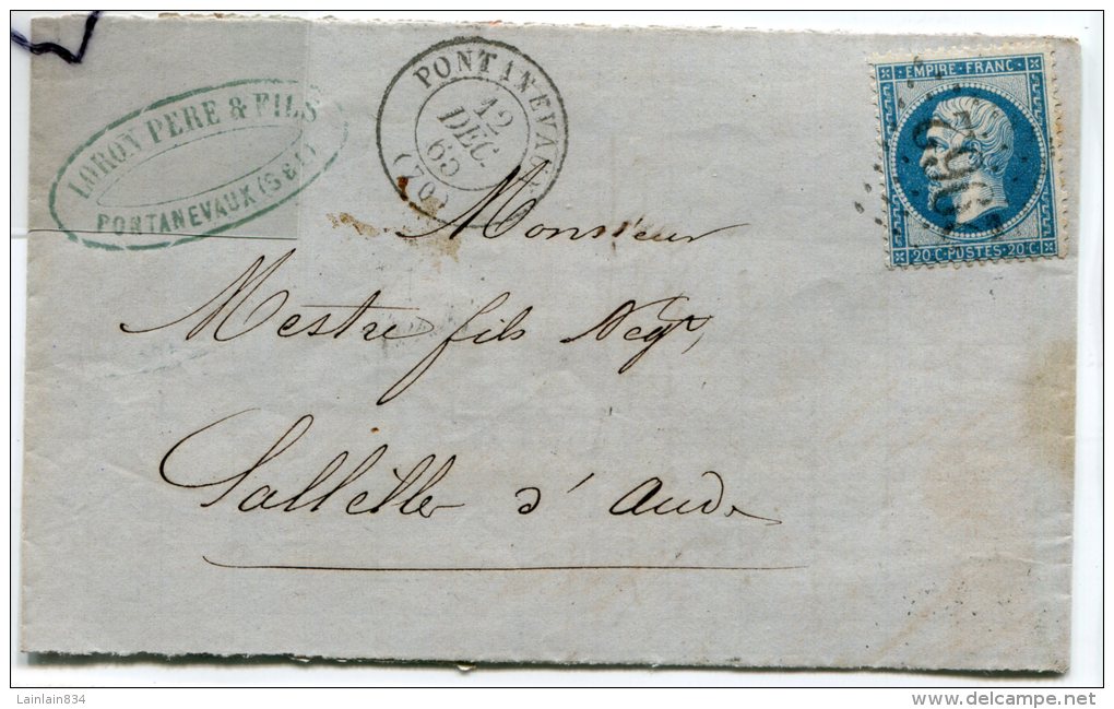 - Devant De Pli - Timbre 1865, De PONTANEVAUX, Seine Et Loire, + 5 Autre Cachets, Pour  Sallelles, Aude, , Scans - 1849-1876: Période Classique