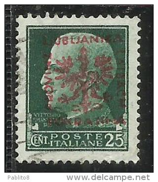 OCCUPAZIONE ITALIANA ITALY ITALIA LUBIANA GERMAN OCCUPATION 1944 TEDESCA 25 CENT. USATO USED OBLITERE' - Occup. Tedesca: Lubiana