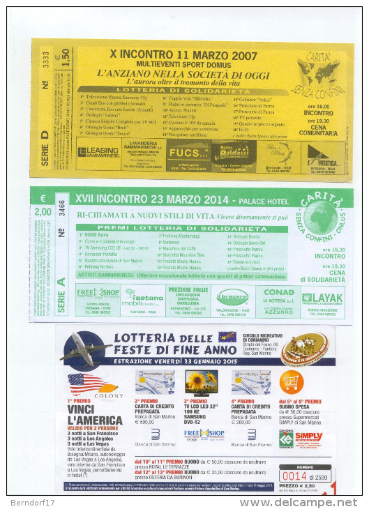 REPUBBLICA DI SAN MARINO - 3 BIGLIETTI LOTTERIA - Pubblicitari