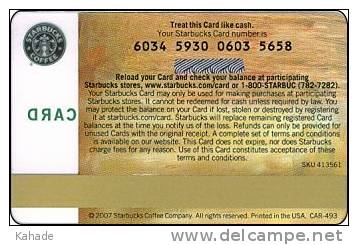 Amerika Starbucks Card 2007 Kaffeeshop Div. Backside 2007-6034 - Gift Cards