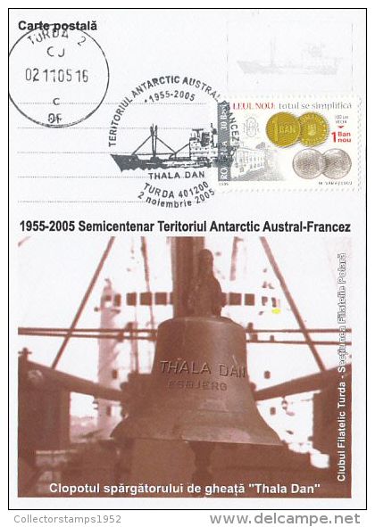 19801- THALA DAN ICEBREAKER, BELL, ANTARCTIC TERRITORIES, SPECIAL POSTCARD, 2005, ROMANIA - Navires & Brise-glace