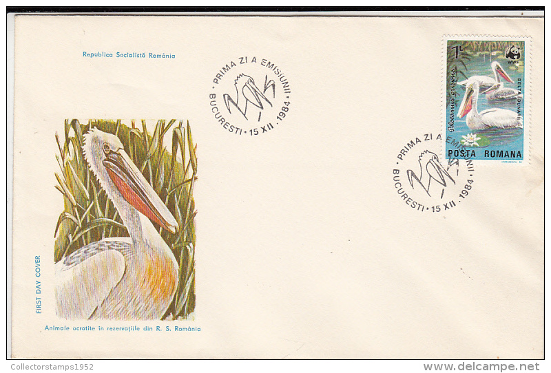 2147FM- PELICAN, BIRD, COVER FDC, 1984, ROMANIA - Pelikanen