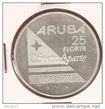 ARUBA 25 FLORIN 1991 ZILVER UNCIRCULATED STATUS APARTE - Aruba