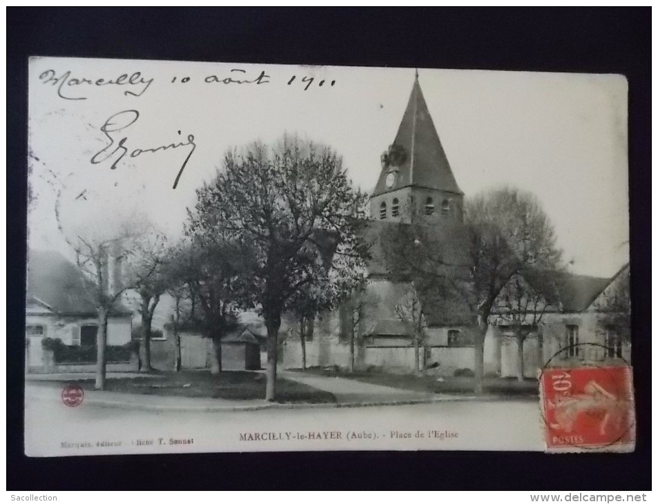 Marcilly Le Hayer Place De L Eglise 1911 - Marcilly