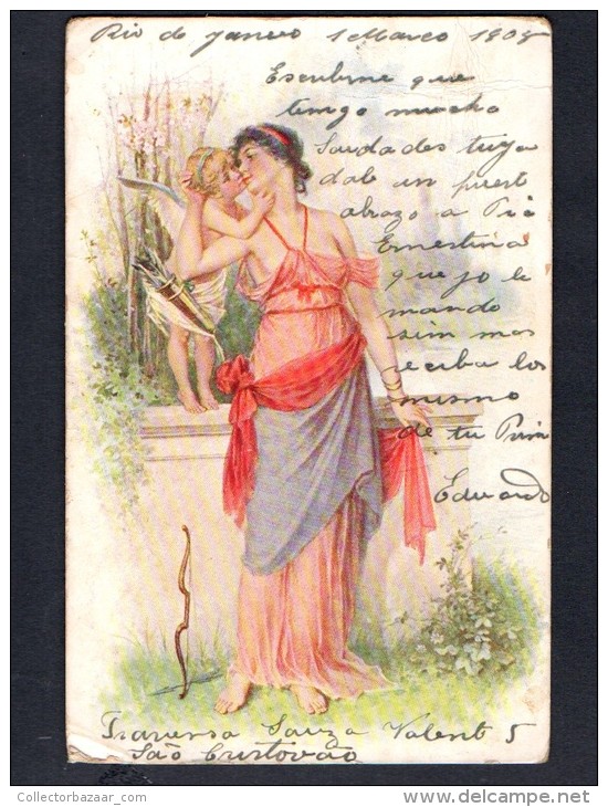 Angel Cupid Erotic  Vintage Original Ca1900 Vintage Original Postcard Cpa Ak (W4_1111) - Angeles