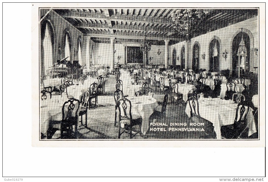 UNITED STATES 1922 - VINTAGE POSTCARD HOTEL PENNSYLAVANIA -STATLERN FORMAL DINING ROOM MAILED TO COLUMBIA MO.  POSTM NEW - Estadios E Instalaciones Deportivas