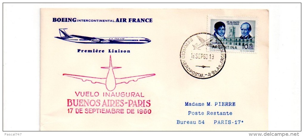 385 Buenos Aires Paris  Air France 16.6.1960 - 1960-.... Lettres & Documents