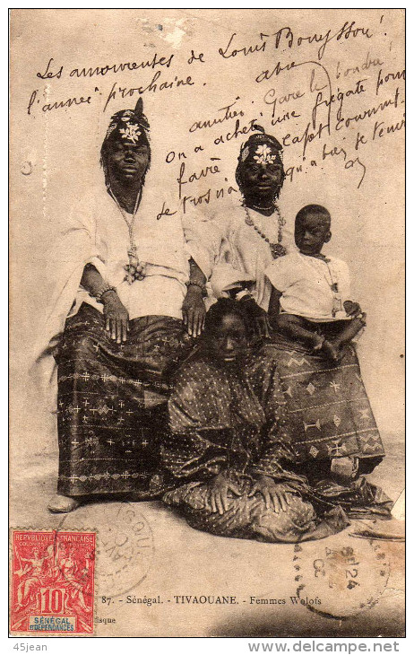 Sénégal: 1900 Carte Postale Voyagée Vers La France Y&T N°22 Tivaouane Femmes Walofs - Briefe U. Dokumente