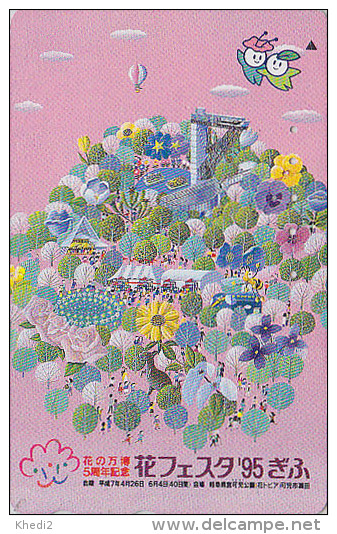 Télécarte JAPON / 110-014 - MONTGOLFIERE & ABEILLE / Flower Festa  - BALLOON & BEE JAPAN Phonecard - BALLON - 144 - Bienen
