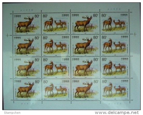 China 1999-5 Red Deer Stamps Sheet Animal Fauna Joint With Russia - Blocks & Sheetlets