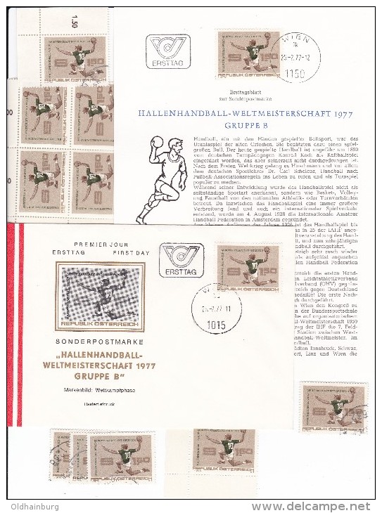 1347f: Österreich 1977, Handball- WM, 10 Stück **/o, FDC Und ETB - Hand-Ball