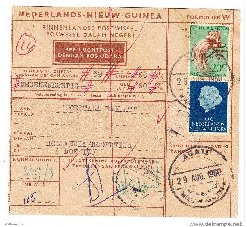 Niederländisch-Neuguinea Paketkarte Mit Mi.#29,31. Von Agats 29-8-1960 Nach Holland - Netherlands New Guinea